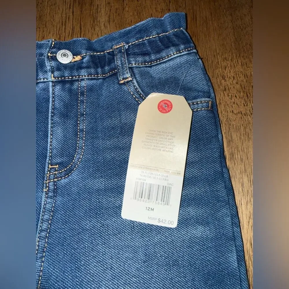 NEW LEVI’S SHERPA FLEECE LINED PULL UP ELASTIC WAISTBAND DENIM JEANS SZ 12m